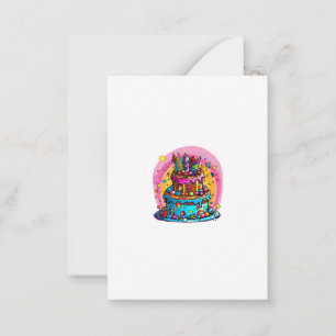 Birthday, happy birthday cake, colourful note card