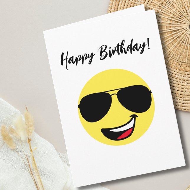 Birthday Happy Face Aviator Glasses Funny Photo Card (Creator Uploaded)