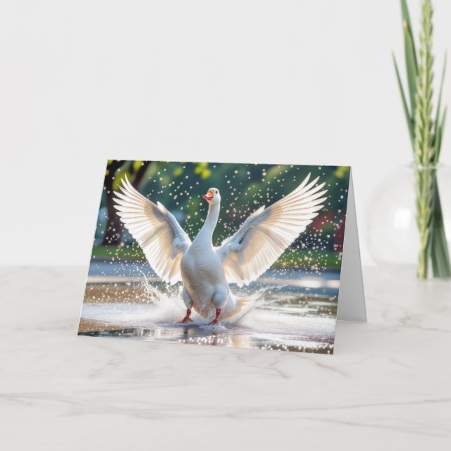 Birthday Happy White Goose In Water Splash Card (Front)