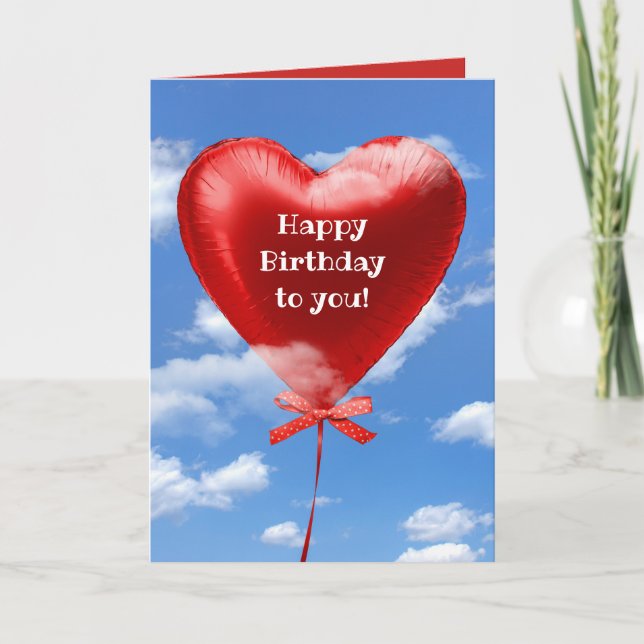 Birthday heart balloon in clouds card (Front)