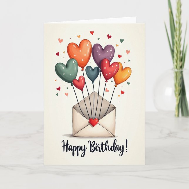 Birthday Heart Balloons Card (Front)