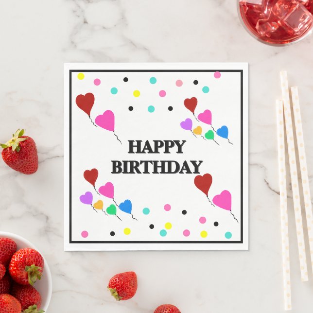 Birthday Heart Balloons Polka Dots Napkins (Insitu)