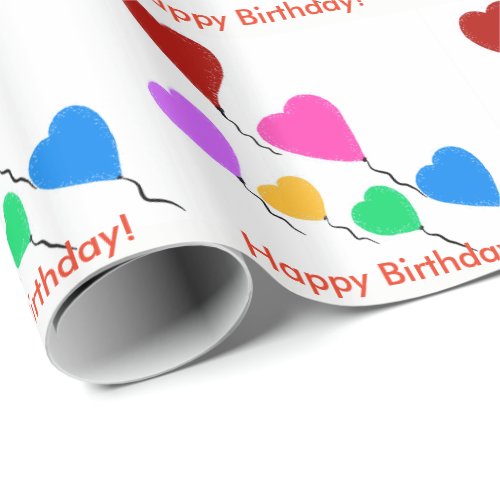 Birthday Heart Balloons Wrapping Paper