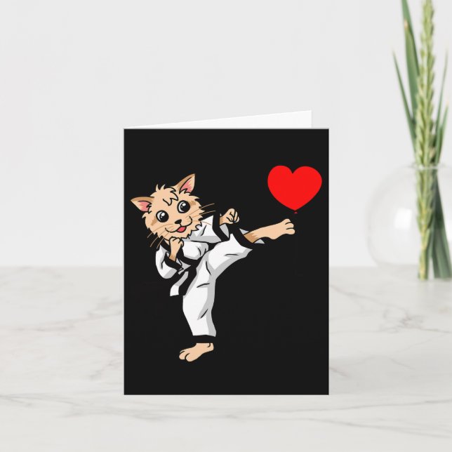 Birthday Heart Birthday Greetings Cat Karate Judo  Card (Front)