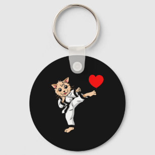 Birthday Heart Birthday Greetings Cat Karate Judo Keychain