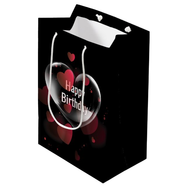 Birthday Heart Bubble With Red Hearts Medium Gift Bag (Front Angled)