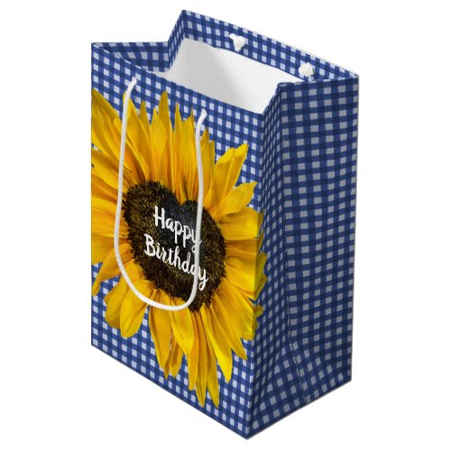 Birthday Heart Sunflower On Gingham Medium Gift Bag