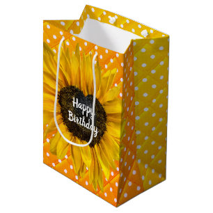Birthday Heart Sunflower On Polka Dots Medium Gift Bag