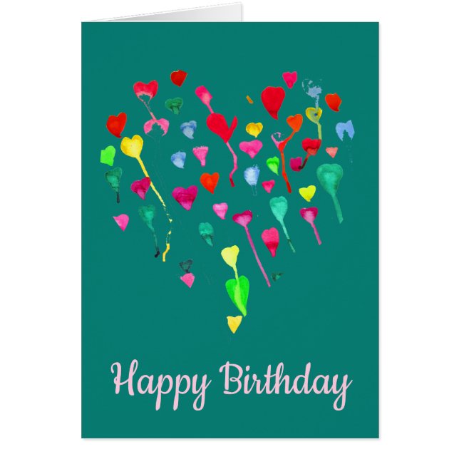 Birthday Hearts whimsical colorful heart art (Front)