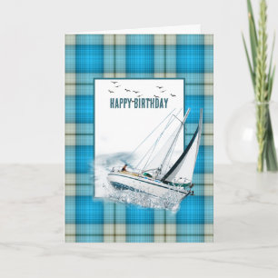 Birthday Heeling Sailboat On Plaid Card