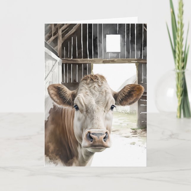 Birthday Hereford Cow In A Barn Card (Front)