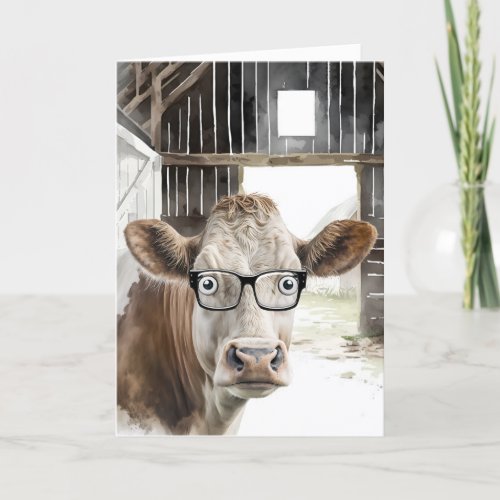 Birthday Hereford Cow With Glasses Card