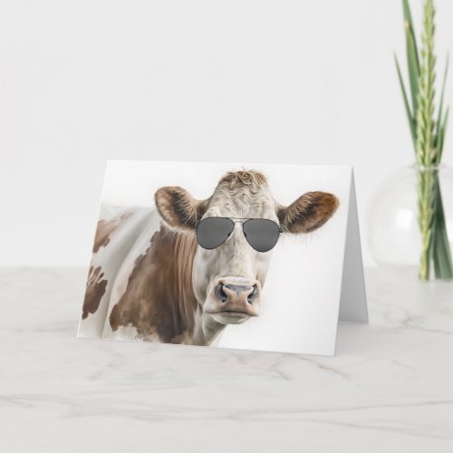 Birthday Hereford Cow With Sunglasses Card