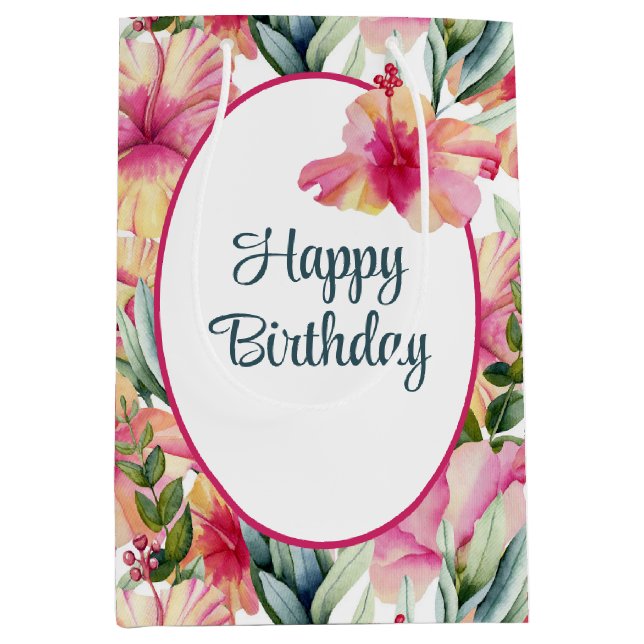 Birthday Hibiscus Summer Garden  Medium Gift Bag (Front)