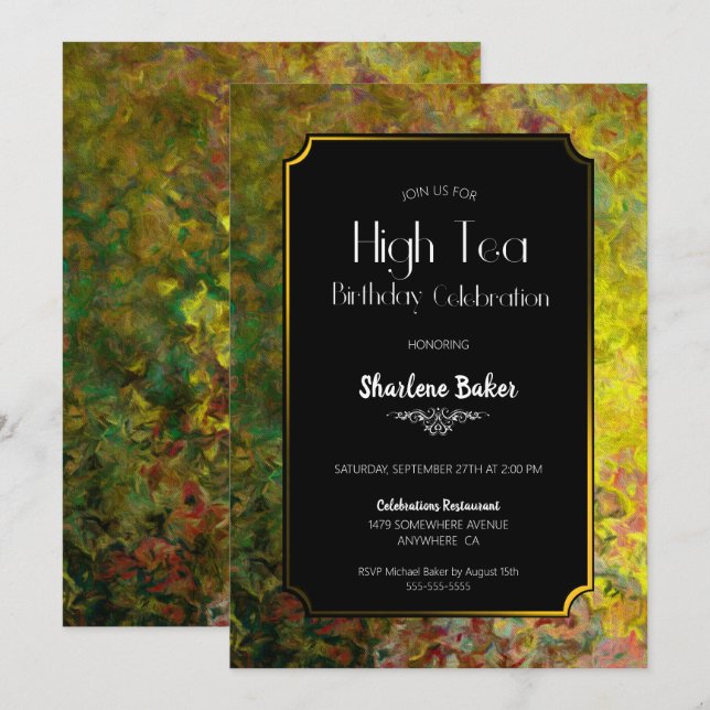 Birthday High Tea Black and Gold Party Invitation (Front/Back)