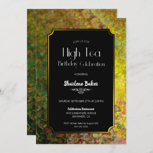 Birthday High Tea Black and Gold Party Invitation