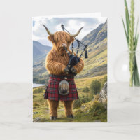 Birthday Highland Cow Playing the Bagpipes