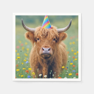 Birthday Highland Cow with Party Hat Napkins