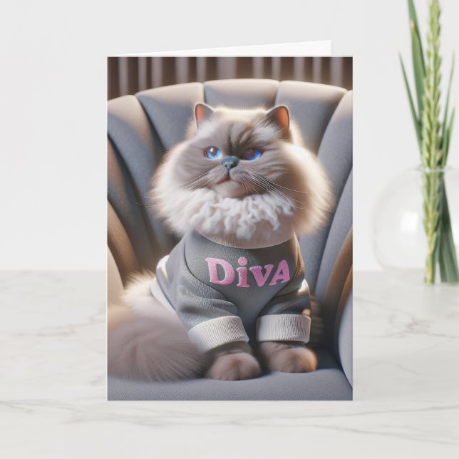 Birthday Himalayan Diva Cat Card (Front)