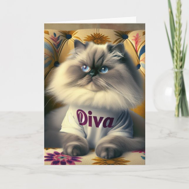 Birthday Himalayan Diva Cat On a Chair Card (Front)