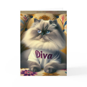 Birthday Himalayan Diva Cat On a Chair Card