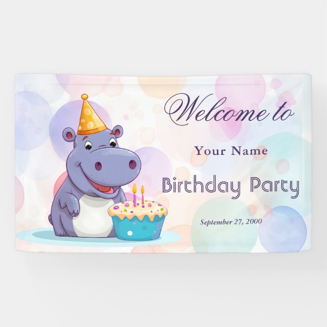 Birthday Hippo Baby Shower Welcome Banner (Horizontal)