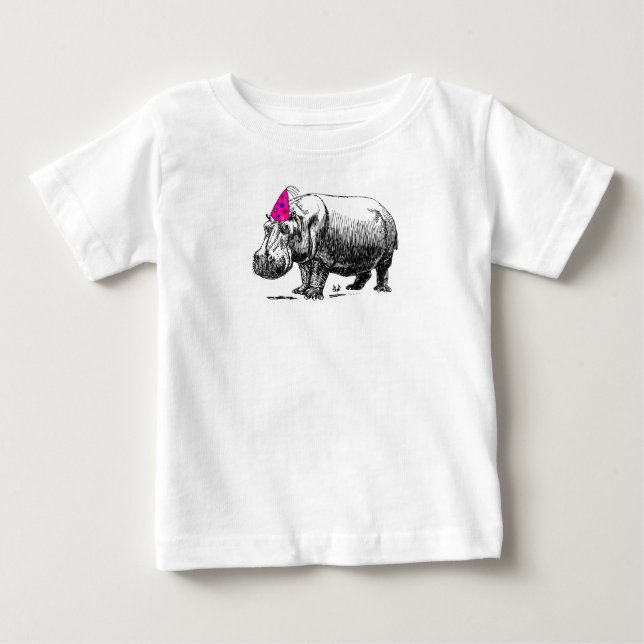 Birthday Hippo In Party Hat Baby T-Shirt (Front)
