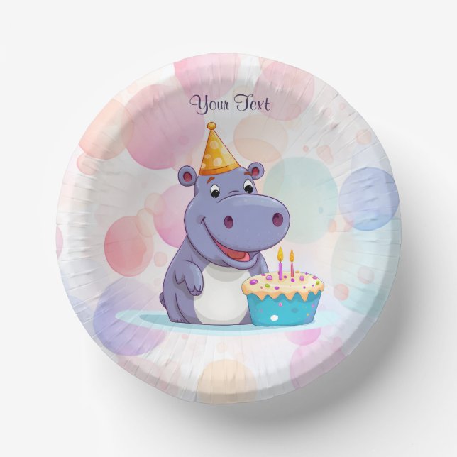 Birthday Hippo Paper Bowl (Front)