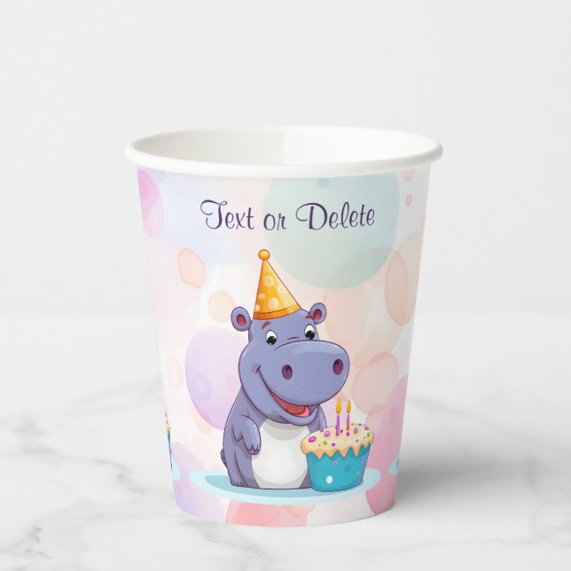Birthday Hippo Paper Cups (Left)