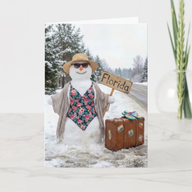 Birthday Hitchhiking Snow Woman with Florida Sign Card (Front)