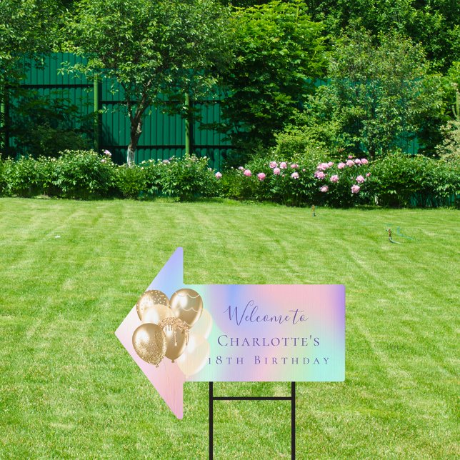 Birthday holographic balloons name arrow sign (Creator Uploaded)