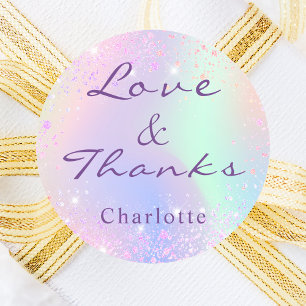 Birthday holographic pink thank you classic round sticker