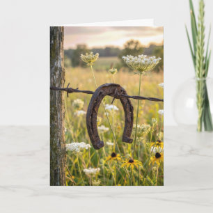 Birthday Horseshoe on Barbed Wire Fence Card