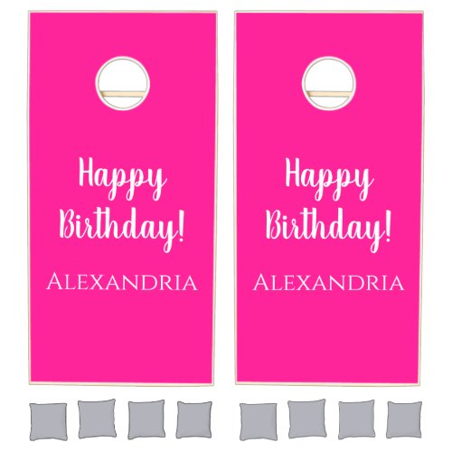 Birthday Hot Pink Personalized Birthday Party Cornhole Set