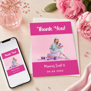 Birthday hot pink photo thank you card