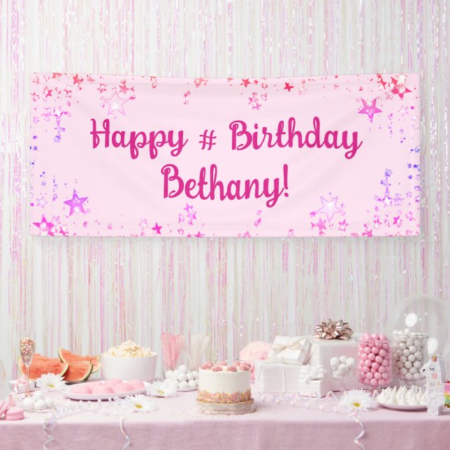 Birthday Hot Pink Stars Personalized Banner (Party)