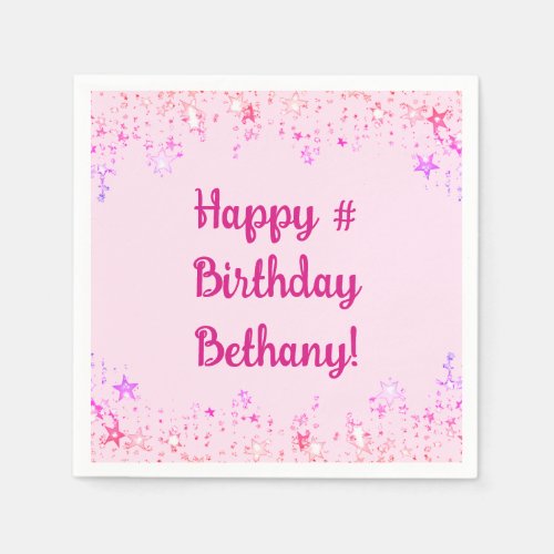 Birthday Hot Pink Stars Personalized Napkins