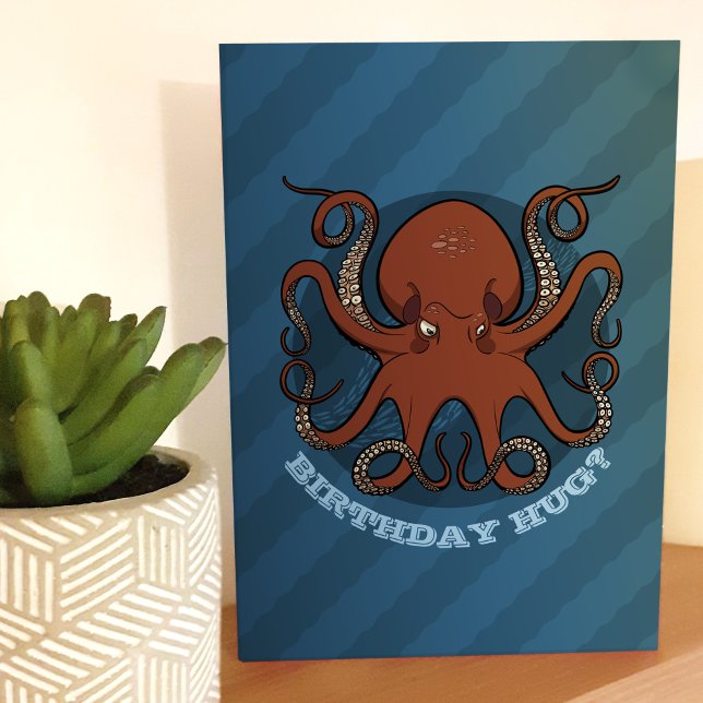Birthday Hug Octopus Tentacles Cartoon With Text Card (Creator Uploaded)