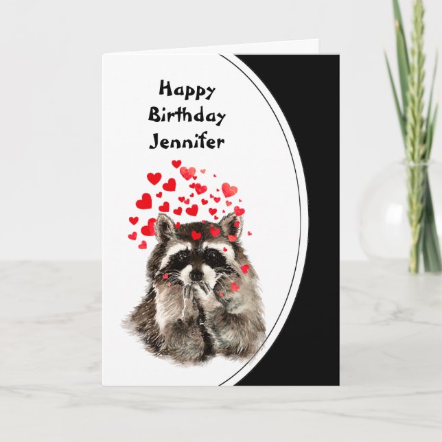 Birthday Hugs & Kisses Raccoon Animal Custom Card (Front)