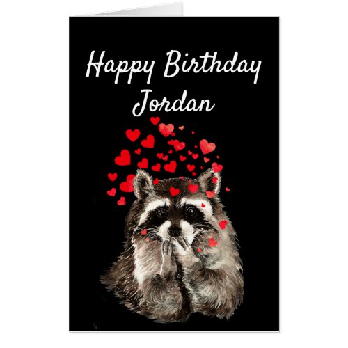 Birthday Hugs  Kisses Raccoon Brother Custom Card