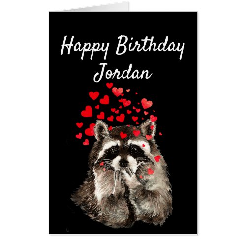 Birthday Hugs  Kisses Raccoon Sweetheart Custom Card
