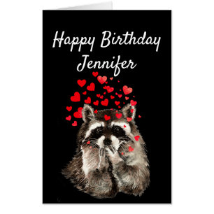 Birthday Hugs & Kisses Raccoon Sweetheart Custom Card