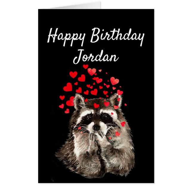 Birthday Hugs & Kisses Raccoon Uncle Custom Card (Front)