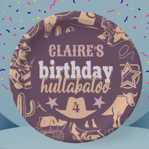 "Birthday Hullabaloo" Western Cowboy Party Paper Plates