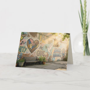 Birthday Humanity Graffiti On Brick Wall Mural Card