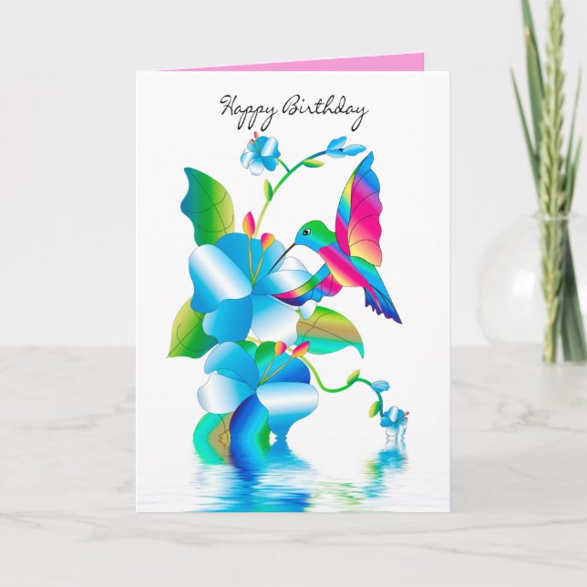 Birthday, Hummingbird & Flowers Kaleidoscope  Card (Front)