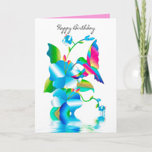 Birthday, Hummingbird & Flowers Kaleidoscope Card