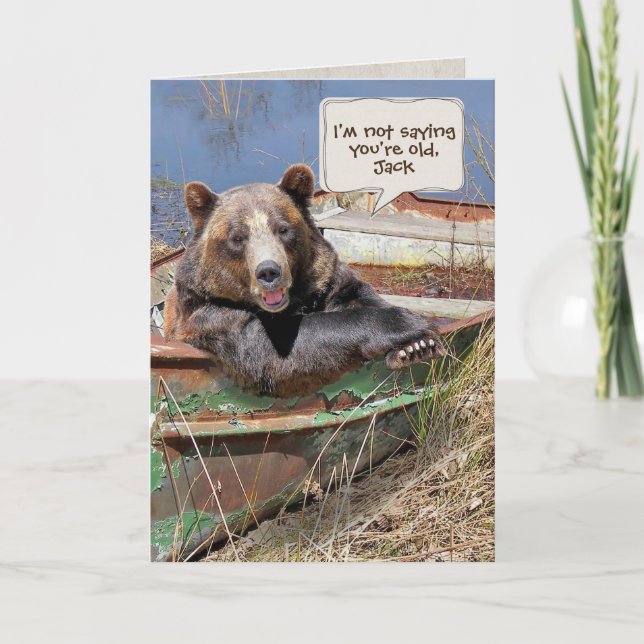 birthday humor-bear in rusty rowboat card (Front)