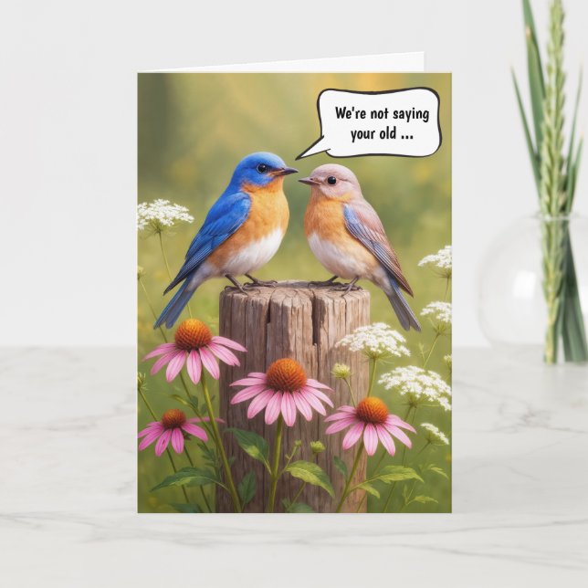 Birthday Humor Bluebirds On a Fence Post Card (Front)