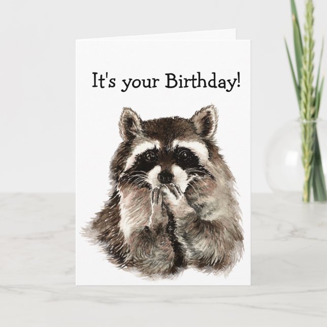 Birthday Humor Cute Raccoon Animal Art Card (Front)
